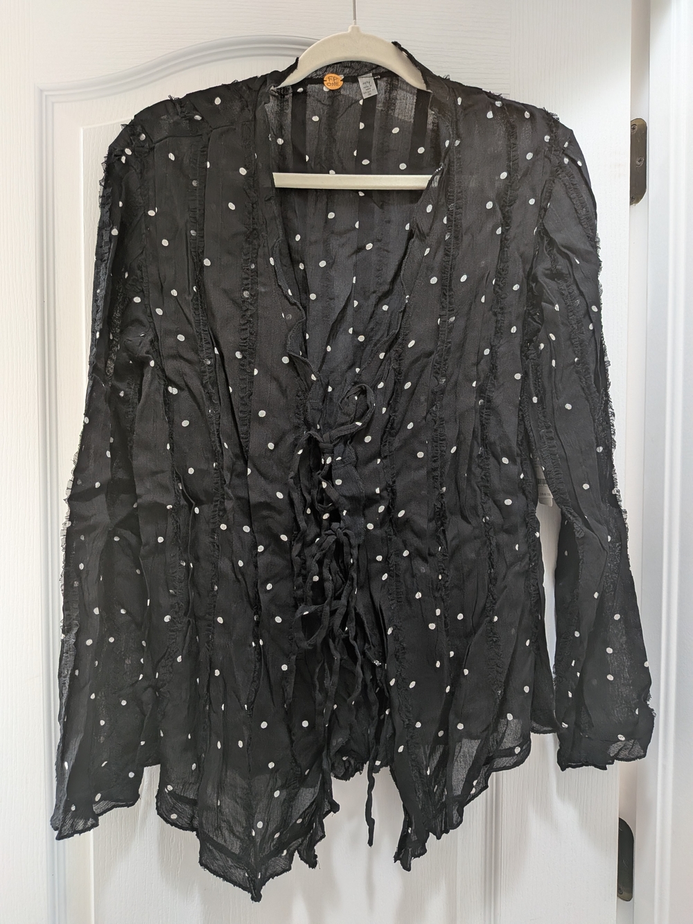 Free People Emma Women’s Black Polka Dot Ruffle Tie-Front Blouse